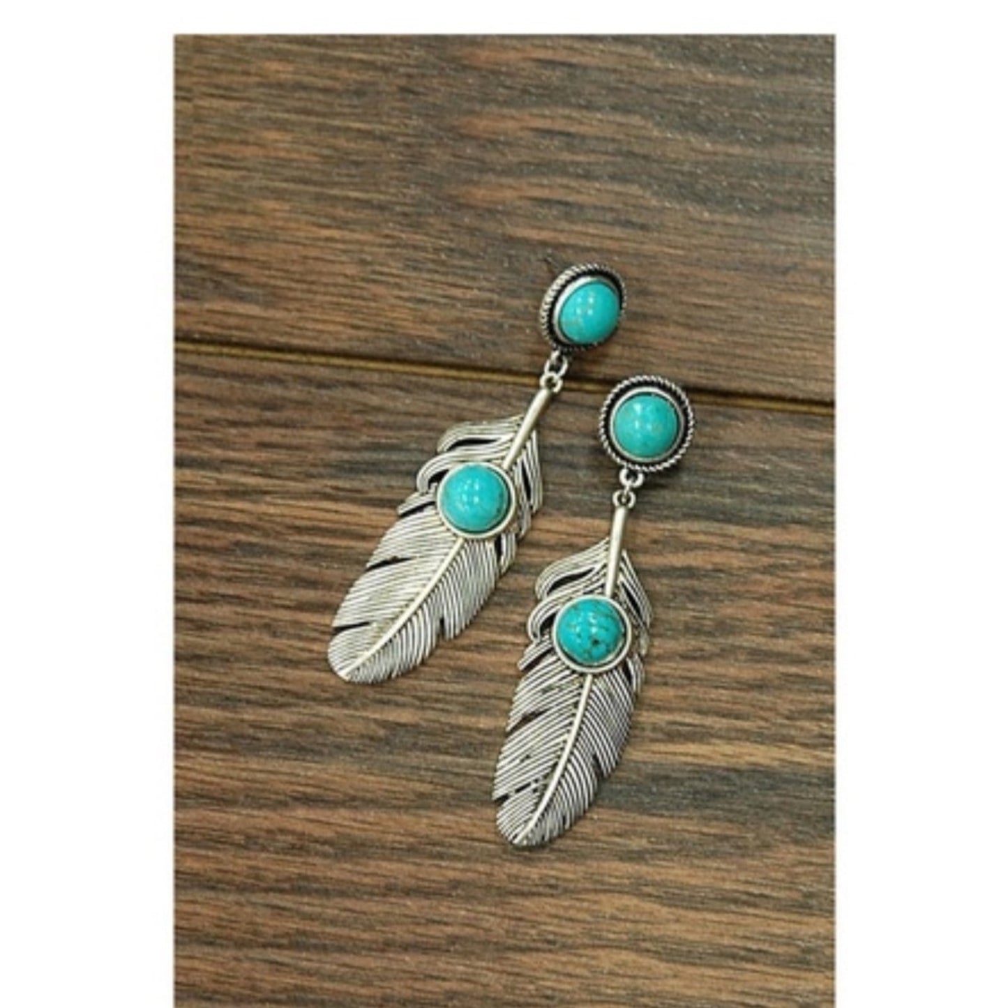 “Bohemian Turquoise Feather Earrings – Vintage Style”