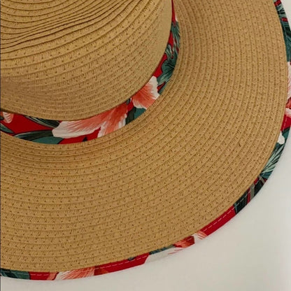 Straw Hat With Floral Pattern