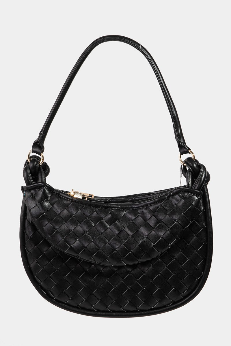 "Chic Fame PU Leather Basket Weave Half Moon Bag for Modern Fashion