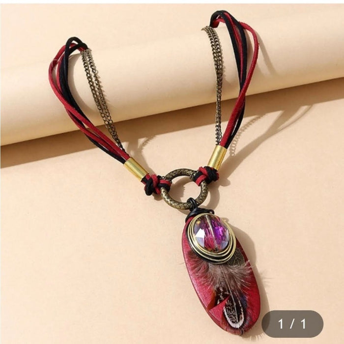 PanacheProse New Arrivals Creative Simple Feather Necklace - Retro Ethnic Style”