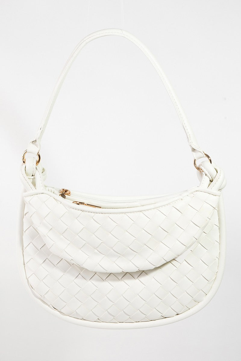 "Chic Fame PU Leather Basket Weave Half Moon Bag for Modern Fashion