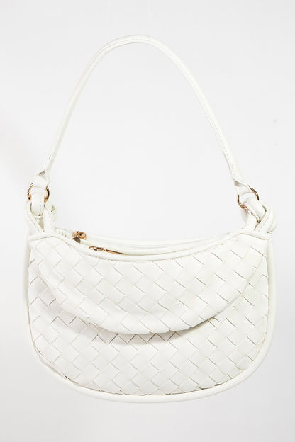 "Chic Fame PU Leather Basket Weave Half Moon Bag for Modern Fashion