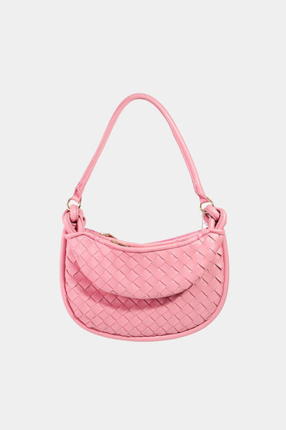 "Chic Fame PU Leather Basket Weave Half Moon Bag for Modern Fashion