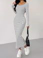 Striped Scoop Neck Long Sleeve Midi Tee Dress