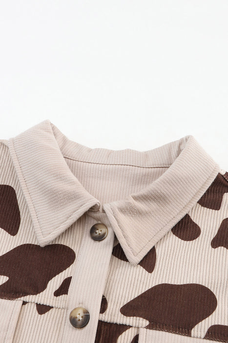 PanacheProse Cow Print Button Up Corduroy Shacket