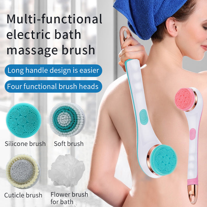 2-in-1 Electric Bath Brush & Foot Scrubber  USB Rechargeable, 4 Brush Heads, Spa Grade Back & Body Cleaner