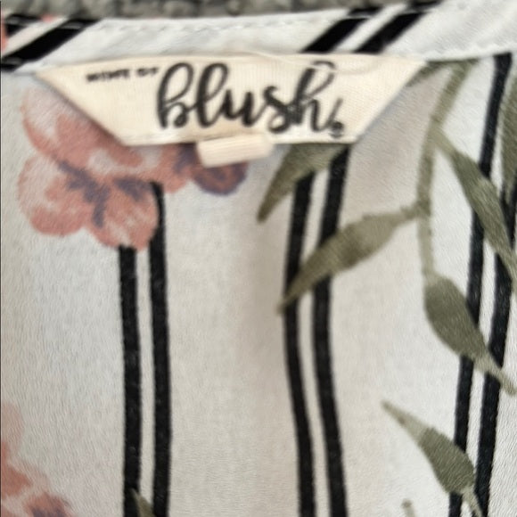 Blush Floral Striped Ruffle Sleeve Blouse