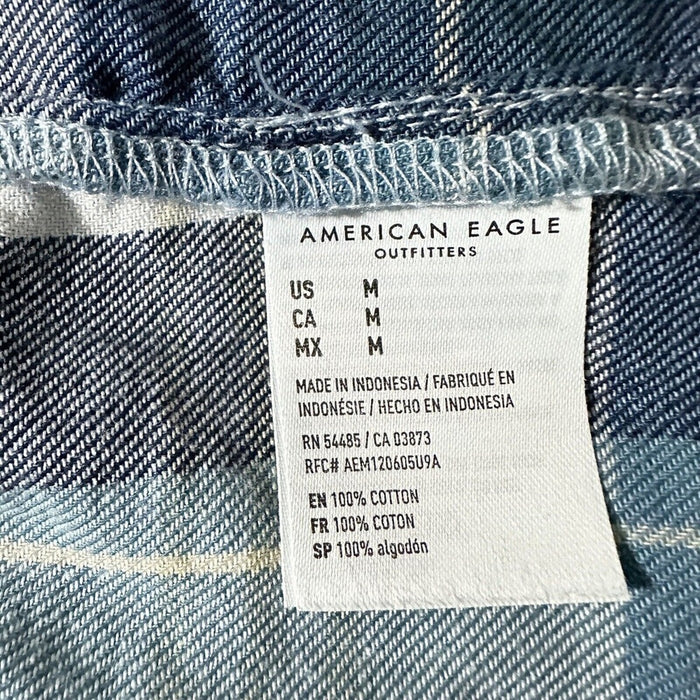 American Eagle Outfitters Shirt Men Medium Blue & White 100% Cotton Button Down
