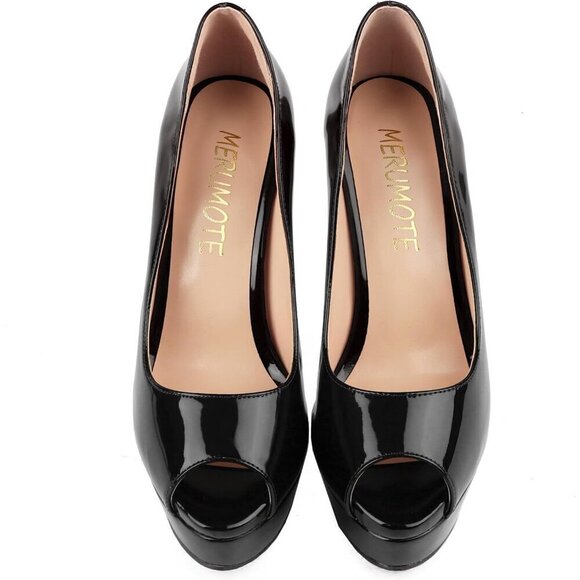 Women Black Platform Stiletto Heels Shoes Peep Toe Pumps 6 inch Heels for Dress