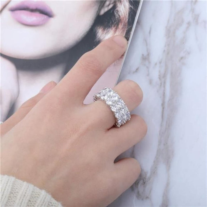 9mm 2Rows Round Cut 14K Silver Plated Iced Out Lab Diamond Bands Ring {UNISEX}