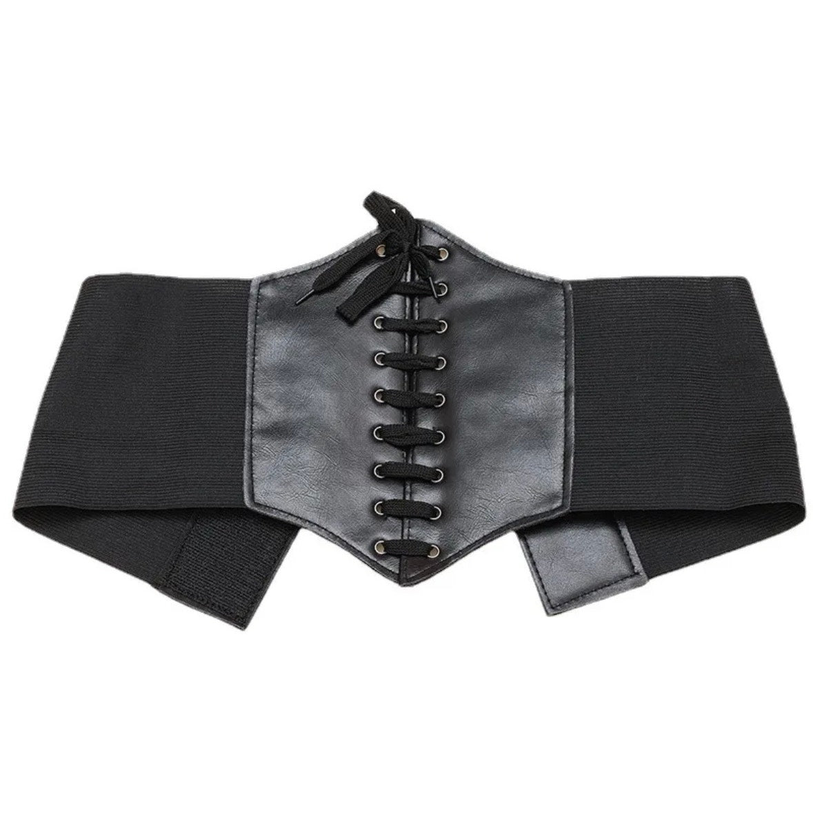 Women’s PU Leather Corset Belt – Lace-up Wide Waist Belt in Black for Her