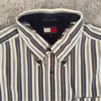 "Vintage Tommy Hilfiger Men’s 100% Cotton Collared Striped Long Sleeve Shirt XL