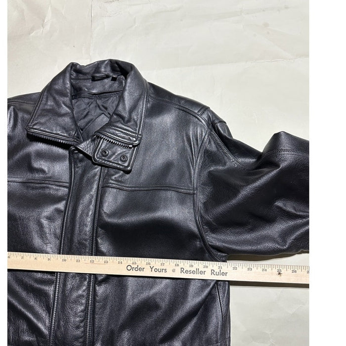 Vintage Black Leather Jacket Thinsulate Insulation Zip Front Classic Coat