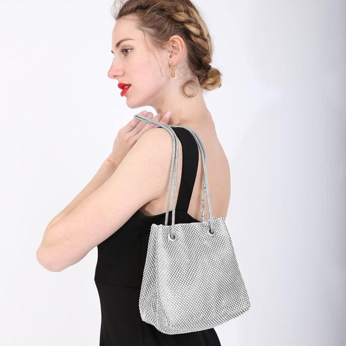PanacheProse Women's Sliver Bucket Shining Shoulder Bag Rhinestones