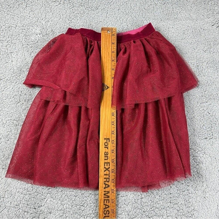 H& M Size 8/10 Girls Layered 2 Step Solid Color Red Shimmering Skirt