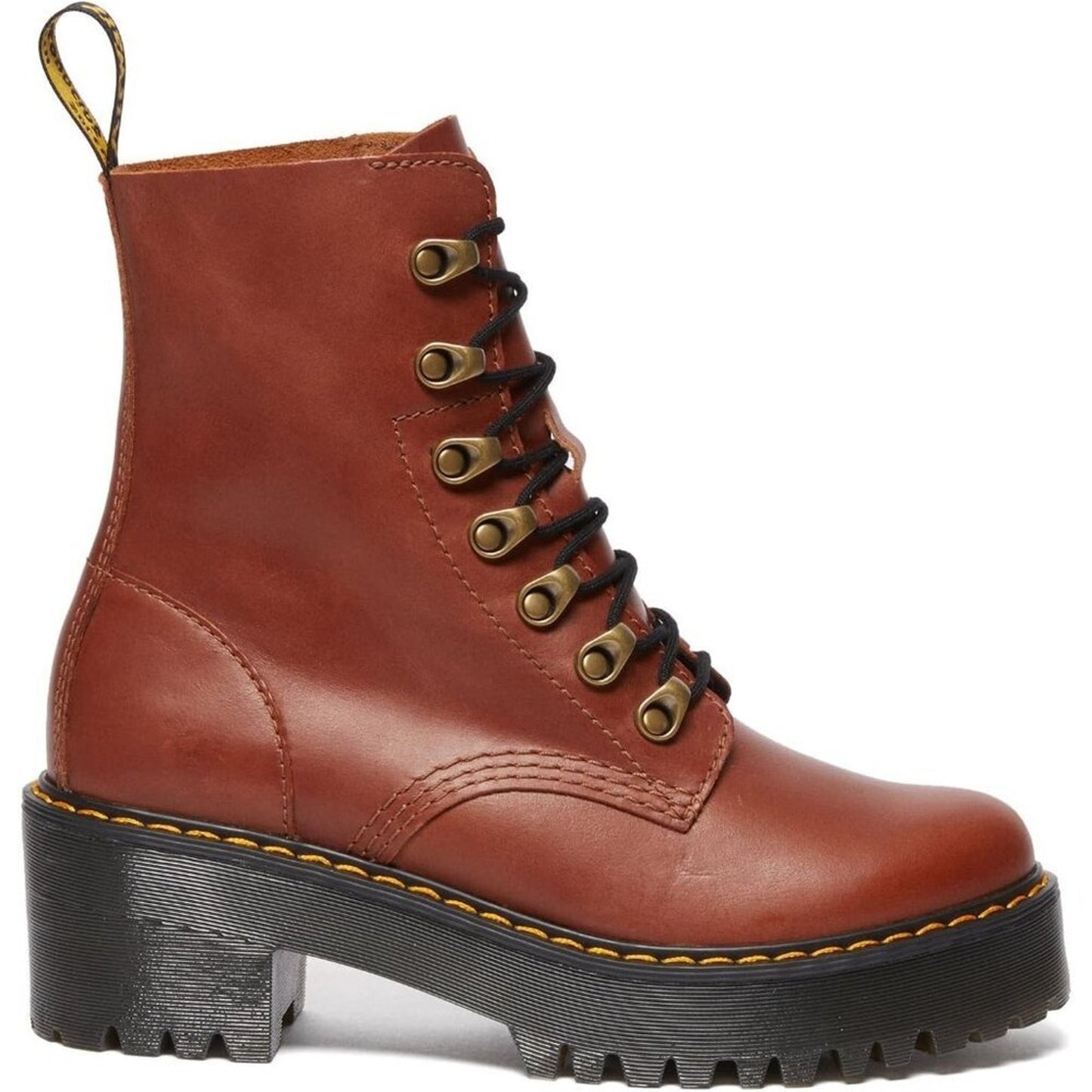 Dr. Martens Heeled Boot Women Red Leona Leather Fashion Boot Sole slip Shoes