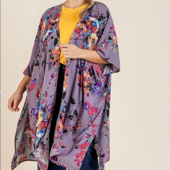 Umgee Women’s Kimono Open Front Mix Printed Floral With Side Slits KimonoNEW ⭐️⭐️⭐️⭐️⭐️