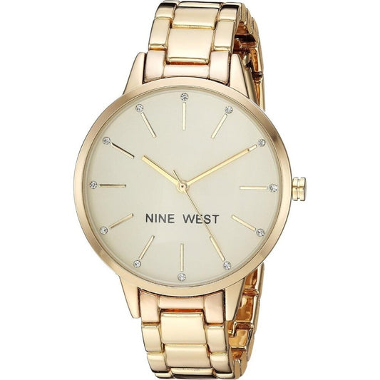 Women Gold Nine West Crystal Accented Bracelet Watch