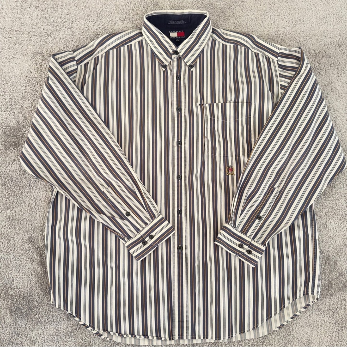 "Vintage Tommy Hilfiger Men’s 100% Cotton Collared Striped Long Sleeve Shirt XL