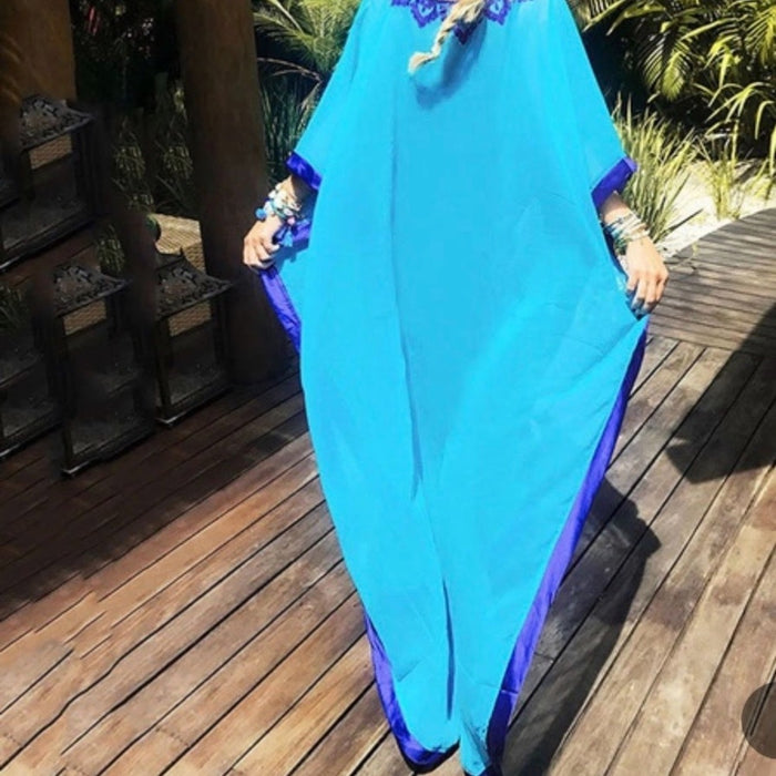 PanacheProse NEW Embroidery Ocean Caftan Coverup Maxi Dress ⭐️⭐️⭐️⭐️⭐️Ship Today