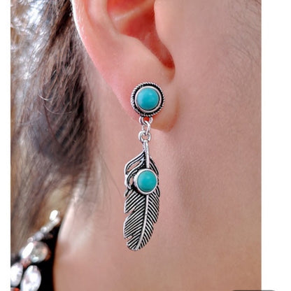 “Bohemian Turquoise Feather Earrings – Vintage Style”