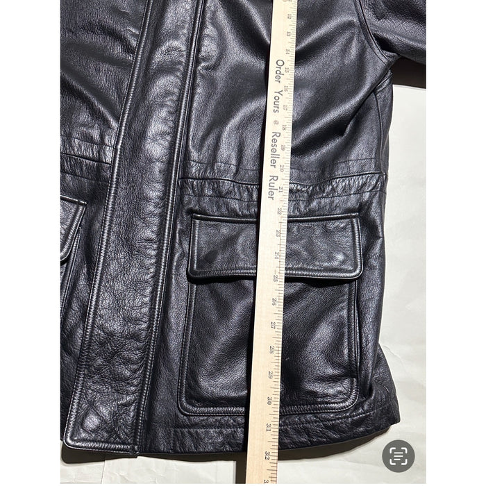 Vintage Black Leather Jacket Thinsulate Insulation Zip Front Classic Coat