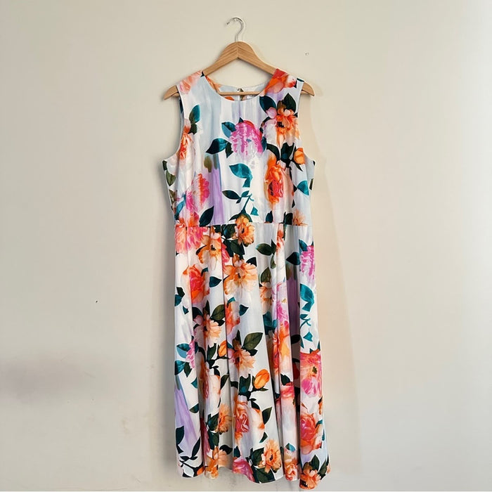 Calvin Klein Women’s Pleated Floral Sleeveless Crew Neck Dresses (Free Shipping)