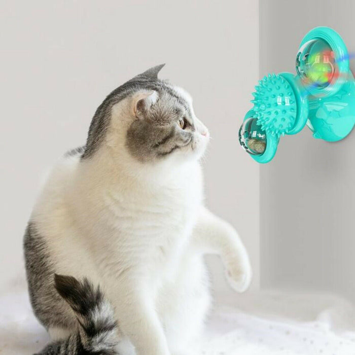 Engaging Cat Windmill Toy with Catnip & Suction Cup – Promotes Play & Dental Health