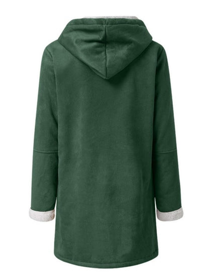 Full Size Pocketed Long Sleeve Hooded Toggle Jacket