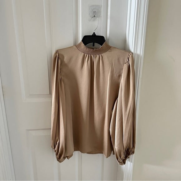 Vince Camuto Size XL Women’s 3/4 Puff Sleeve Smocked Mock Neck Blouse