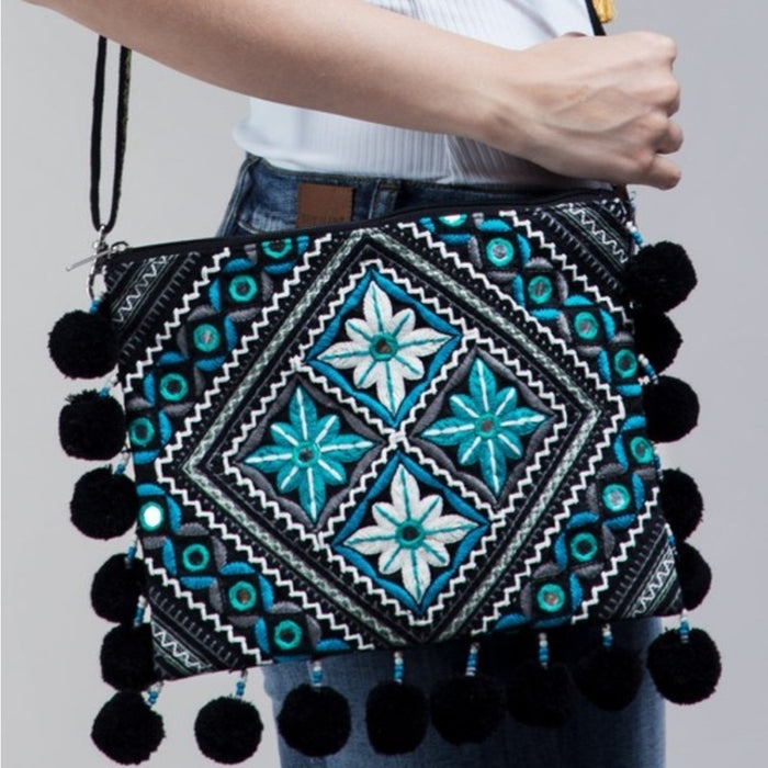 Boho Handmade Ruggine Flower Embroidery Long Handbag