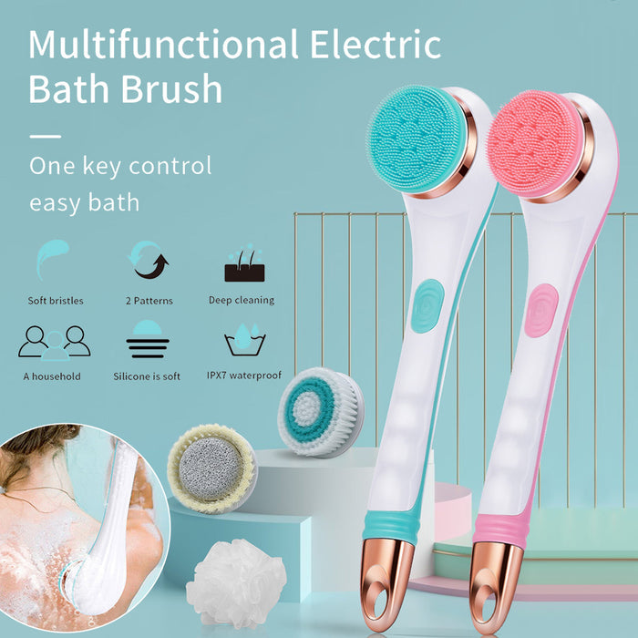 2-in-1 Electric Bath Brush & Foot Scrubber  USB Rechargeable, 4 Brush Heads, Spa Grade Back & Body Cleaner