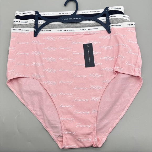 NWT  3-Pack Tommy Hilfiger Womens Cotton Panties Size 1X Pink/Blue/Gray Logo