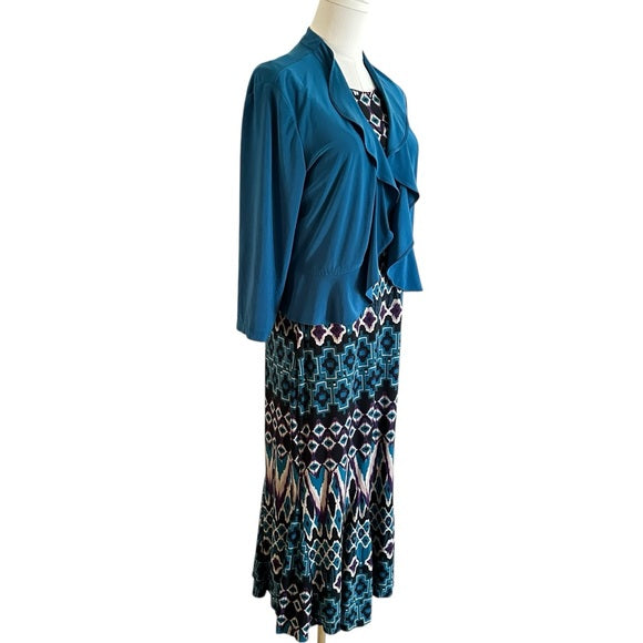 Pre-Loved Danny & Nicole Green Floral 2-Piece Dress & Jacket Set Women’s Size 8