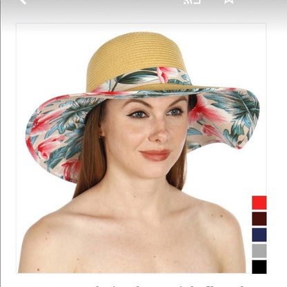 Straw Hat With Floral Pattern