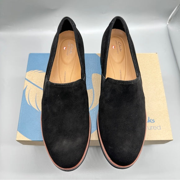 Clarks Shaylin Ave Black Suede Slip-Ons – Women’s Size 10.5 M New