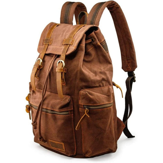 Vintage Canvas Backpack Leather Rucksack Knapsack 15inch Hiking…