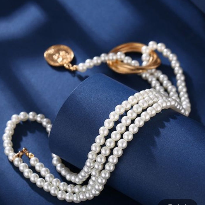 PanacheProse Necklace  Boho Festival Gold Pearl Layered  Multistrand Chain ⭐️⭐️⭐️⭐️⭐️