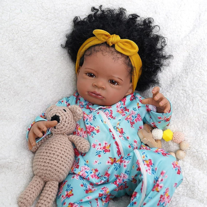 18-Inch Soft Cloth Body African Realistic Newborn Baby Doll Gift for Kids Age 3+