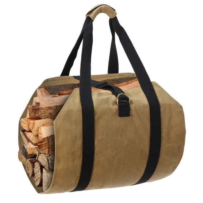 Firewood Log Carrier Bag Waxed Canvas Outdoor Log Tote Bags Camping with Strap