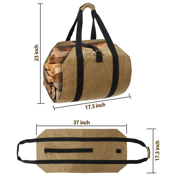 Firewood Log Carrier Bag Waxed Canvas Outdoor Log Tote Bags Camping with Strap