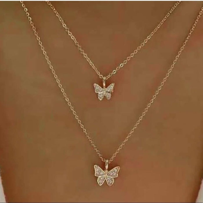 PanacheProse Bohemian Vintage  Festival Trend Double Layered Butterfly Necklace