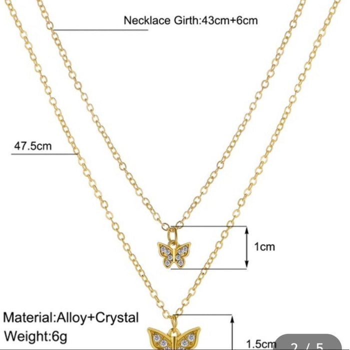 PanacheProse Bohemian Vintage  Festival Trend Double Layered Butterfly Necklace