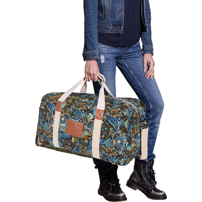Canvas Weekender Overnight Bags 22in Travel Duffel Bag Carry on Bag Black Flower