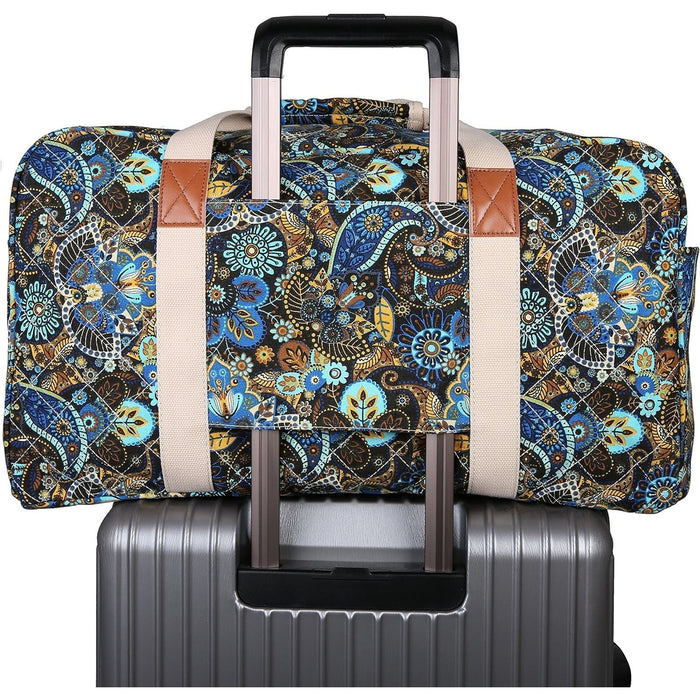Canvas Weekender Overnight Bags 22in Travel Duffel Bag Carry on Bag Black Flower
