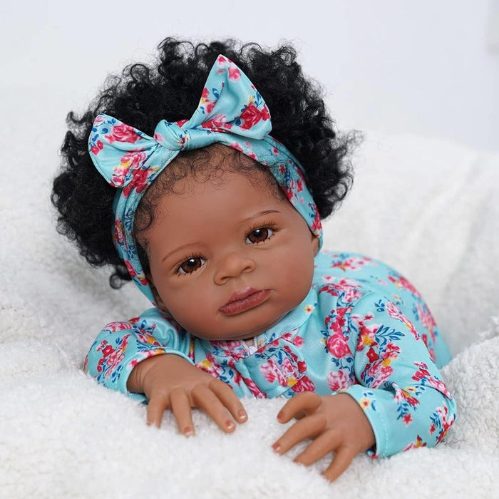 18-Inch Soft Cloth Body African Realistic Newborn Baby Doll Gift for Kids Age 3+