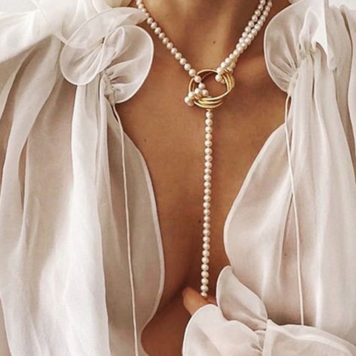 PanacheProse Necklace  Boho Festival Gold Pearl Layered  Multistrand Chain ⭐️⭐️⭐️⭐️⭐️