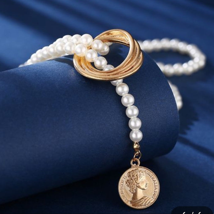 PanacheProse Necklace  Boho Festival Gold Pearl Layered  Multistrand Chain ⭐️⭐️⭐️⭐️⭐️