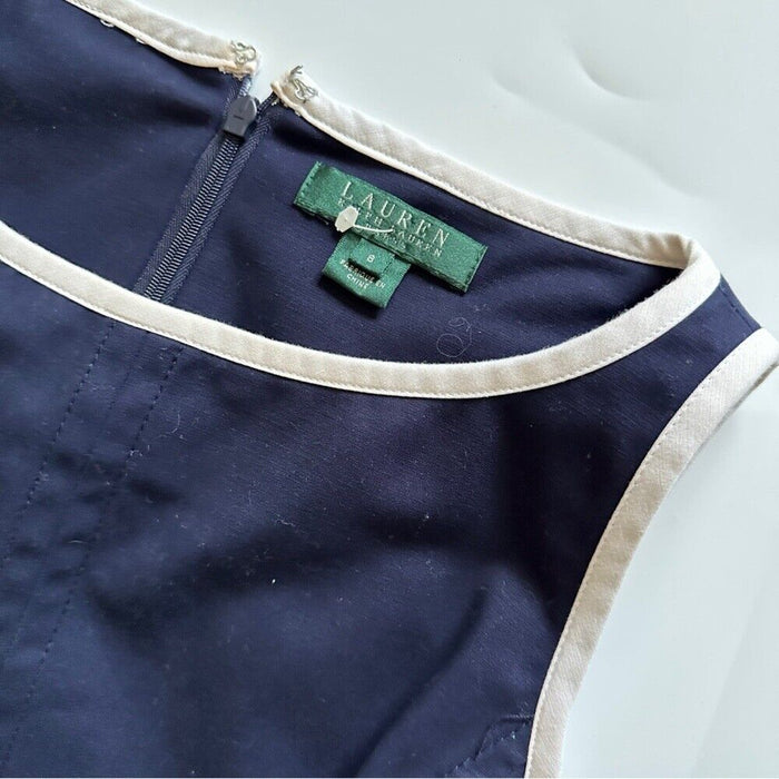 Pre owned Ralph Lauren Women’s Dresses Size 8 Navy Blue Boat Neck Sleeveless Belt Pullover