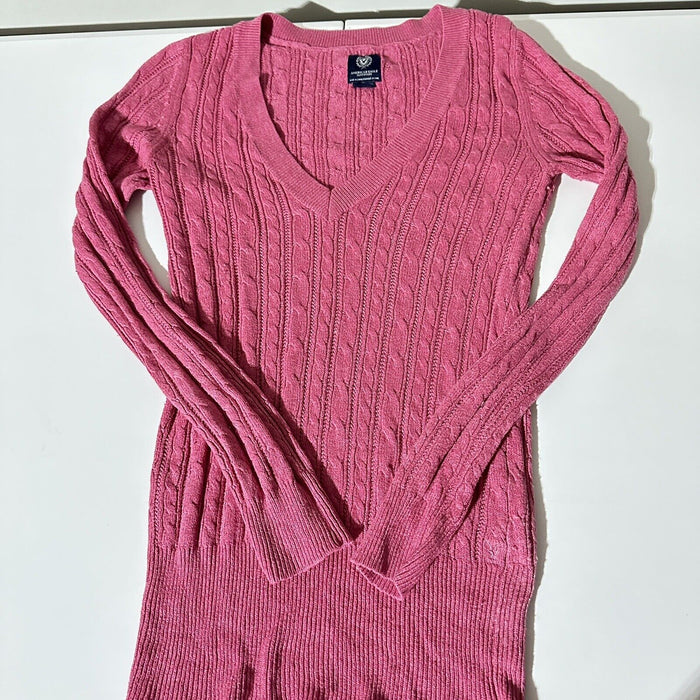 American Eagle Outfitters Sweaters Women Pink Long Sleeves V-Neck Stretched L/ G